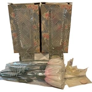 2 Vintage AVON 6" Glass Flower Bud Vase By FOSTORIA Cross Hatch Design NEW NOS